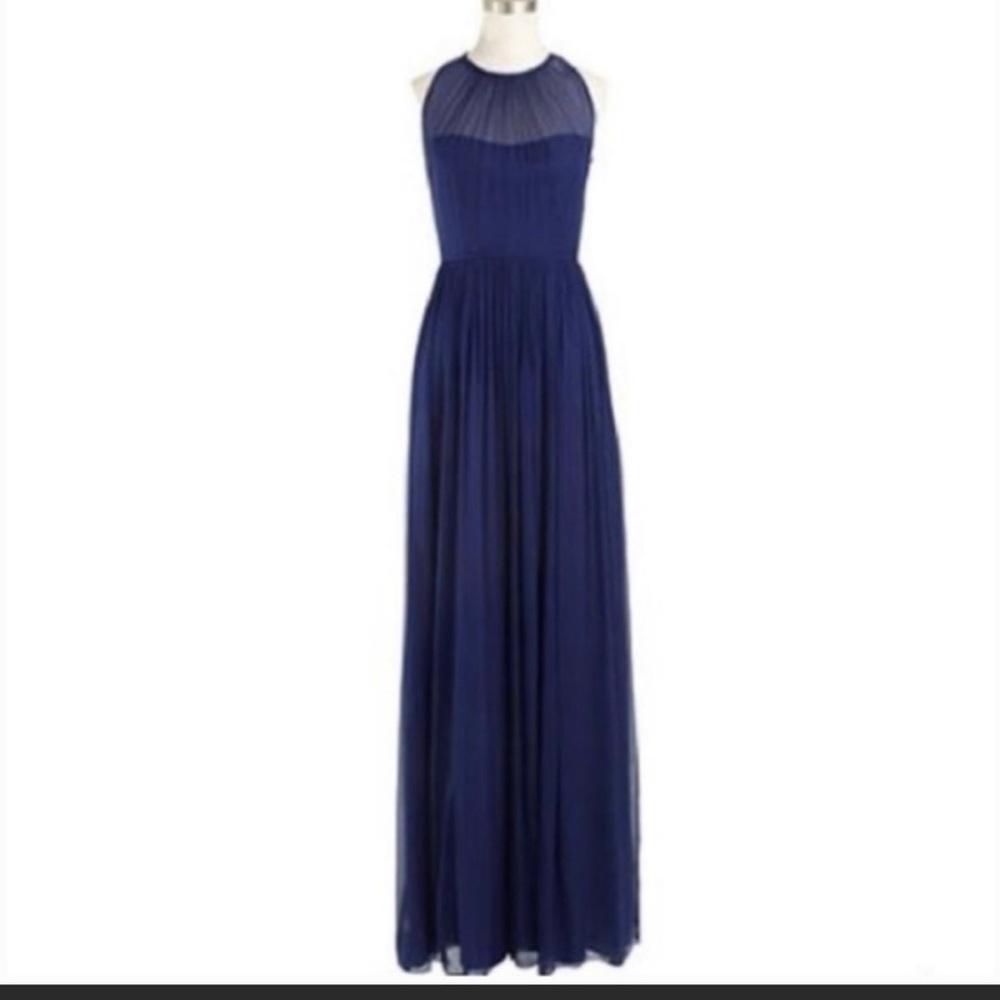 JCrew Megan Long Dress Silk Chiffon Newport Navy